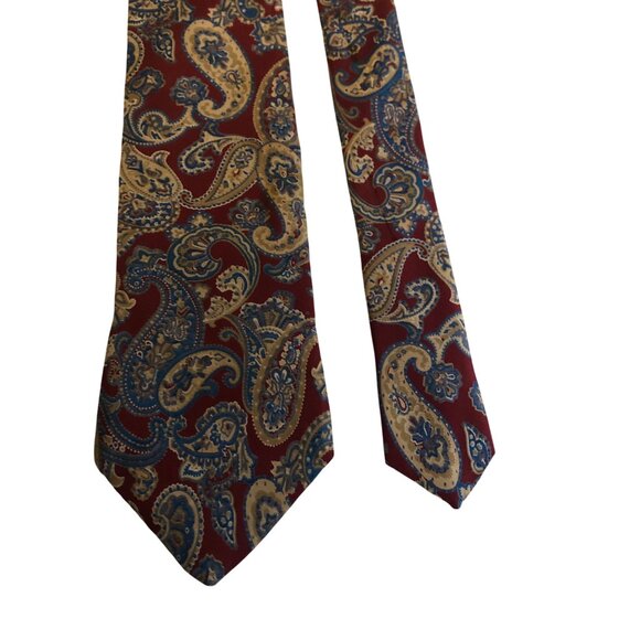 Hardy Amies London Silk Tie Red Blue Beige Paisley Mens Necktie Work Formal Gift - Picture 2 of 6